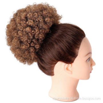 Vigorous Blonde Curly Chignon Afro Natural Bun Hairpiece Puff Drawstring Ponytail Extensions Synthetic Hair Bun for Women